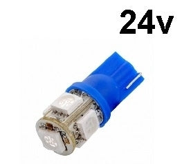 T10 - 24 volt - 5 LED - 5050 SMD - BLAUW T10 - 24 volt - 5 LED - 5050 SMD - BLAUW